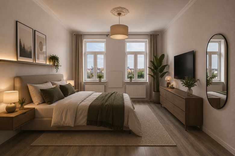 2-Zi. Wohnung + Balkon + Keller + Garten + Aufzug – Schlafzimmer
