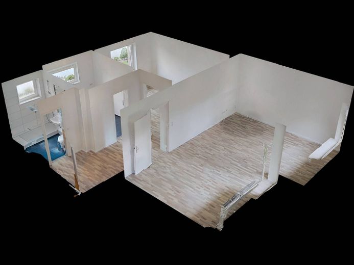 Große 2-Zimmer-Erdgeschosswohnung mit schönem BALKON – 3D-Ansicht Grundriss