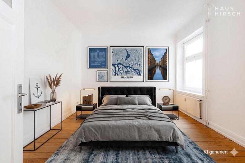 Seltene Gelegenheit: Altbauperle im Falkenried! – Schlafzimmer (digital möbliert)