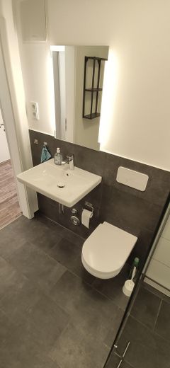 Top modernisierte 2-Zimmer-Wohnung mit Balkon und Tiefgaragen-Stellplatz an der Grenze zu HH – Badezimmer