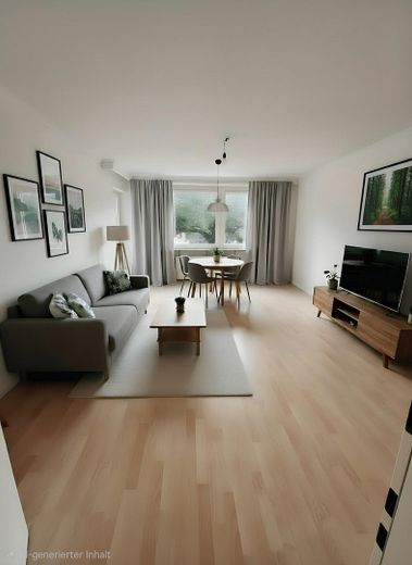 Appartamento ristrutturato di 3 locali con loggia in una tranquilla strada senza uscita di Amburgo-Schnelsen – Wohnzimmer KI generiert