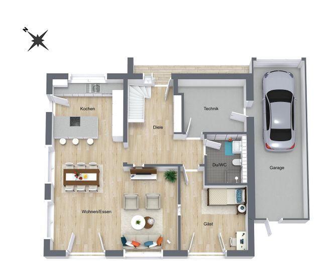 Modernes Einfamilienhaus mit großem Garten – Grundriss EG