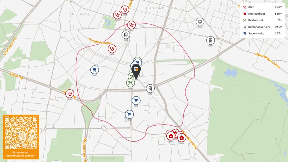 Moderne, voll möblierte 2-Zimmer-Wohnung in Bestlage von Düsseldorf-Bilk - sofort bezugsfertig – Mikro-Lageplan