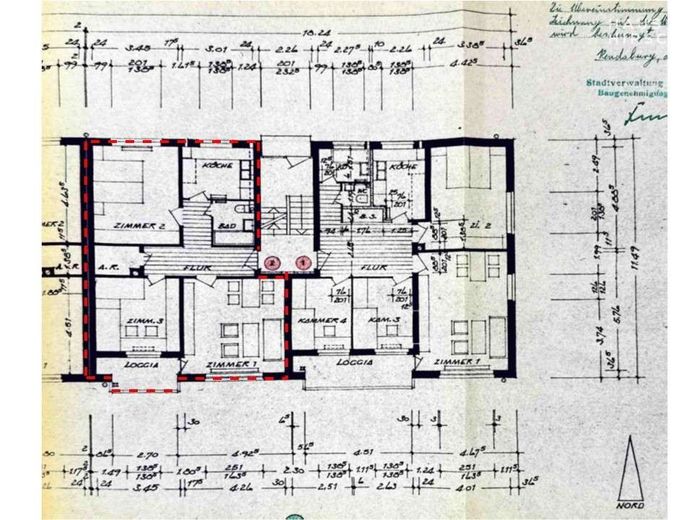 Vermietete Wohnung mit Mietsteigerungsportential – Grundriss rot markiert