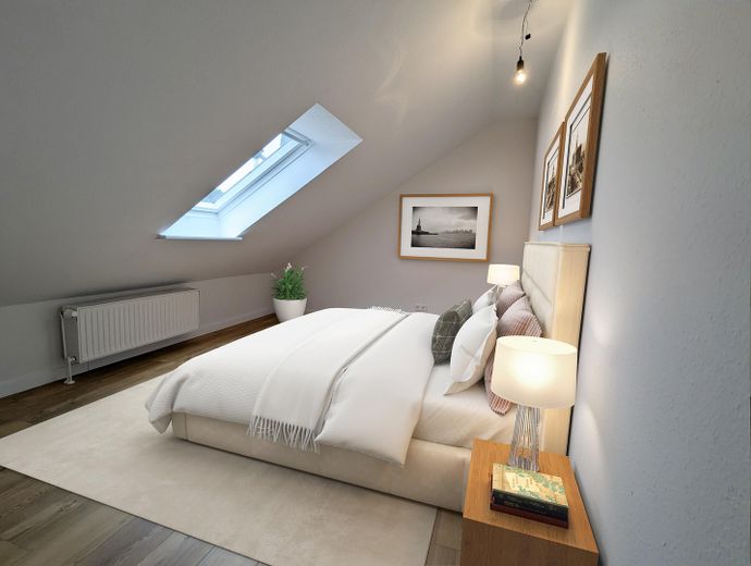 Charmante Dachgeschosswohnung – renoviert & stadtnah – Schlafzimmer 2 - virtuell