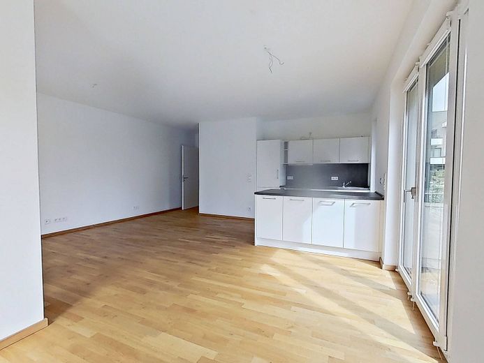 Confort residencial de categoría en una ubicación tranquila: Amplio piso nuevo de 3 habitaciones con terraza soleada y cocina equipada – Ansicht IV: Wohn- und Esszimm…