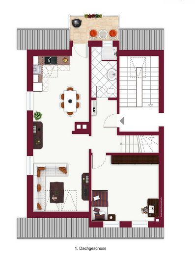 Apartamento de 3,5 habitaciones en Stuttgart-West | Dúplex Kräherwald con balcón y galería – Grundriss UG