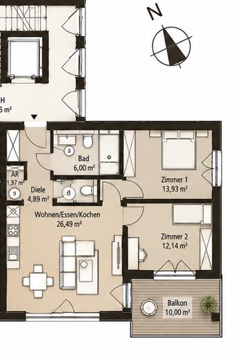 Stilvolle 3-Zimmer-Obergeschosswohnung mit Balkon – Foto 2