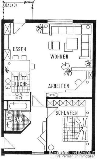 2-Zimmer-Wohnung mit BALKON und TG-PKW-Stellplatz, zentral und bahnhofsnah, zu verkaufen! – Grundriss