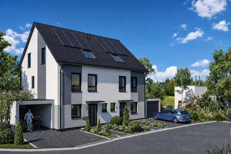 Modernes KfW-40-QNG-Massivhaus mit Garten – Top-Lage in Saulheim, PV & Wärmepumpe inklusive – Haus Ansicht Straßenseite
