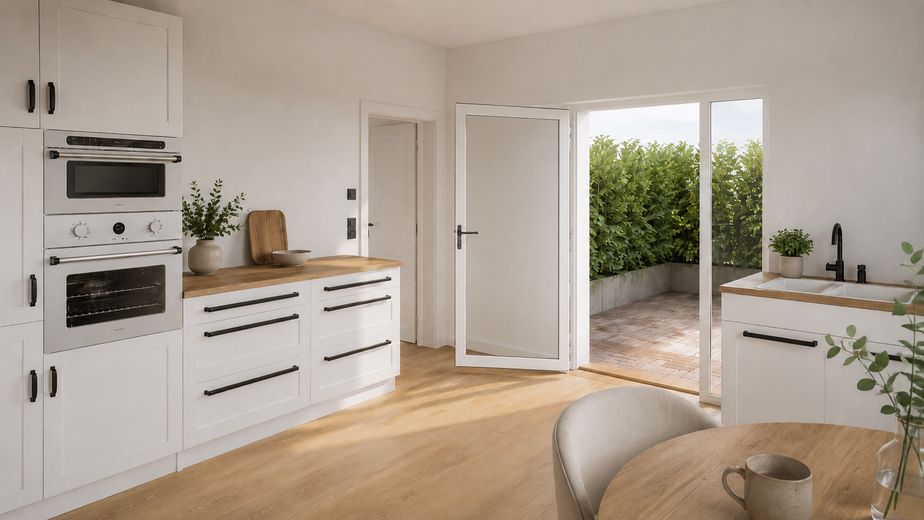 5% di ammortamento fiscale - Vivere con stile su 92 m² o affittare con rendimento – The Middle Apartment – Küche / Zugang Dachterrasse
