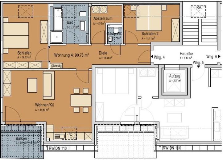 Lichtdurchflutete Dachgeschosswohnung mit Balkon und Aufzug – Grundriss der WE04