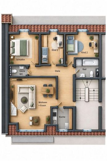 Maisonette di 5,5 locali con ampio soppalco, terrazza sul tetto e vista panoramica su Wülfrath - senza commissioni – Grundriss 3. OG