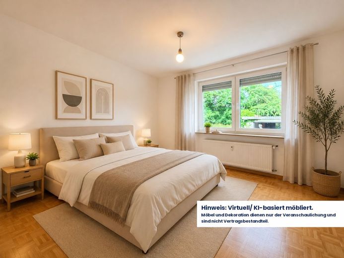 Renovierte EG 4-Zimmer WHG mit Balkon, Einbauküche und Garage – KI-Schlafzimmer