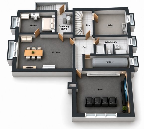 Havuz, ev sineması ve seçkin yaşam konforuyla aile cenneti – Grundriss Kellegeschoss