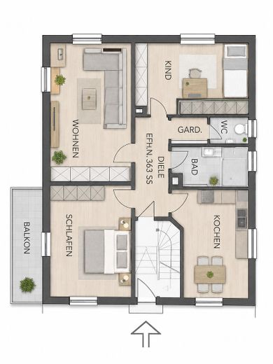 Salach/ab sofort: 3-ZKB-Whg. im 1. OG in 3FH, ruhig, zentral, gepflegt, Garten, Garage – Grundriss