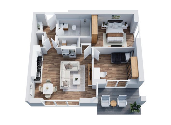 3-Zimmer Erdgeschosswohnung mit Privat Garten – 3D Grundriss