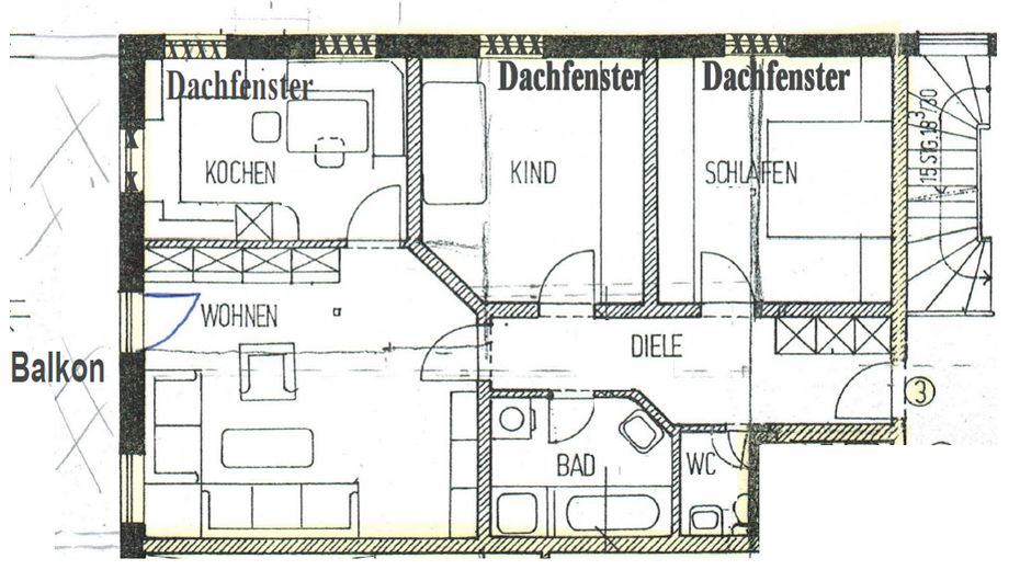 Schöne 3,5-Zimmer Wohnung mit Balkon in Königsdorf-Osterhofen – Grundriss