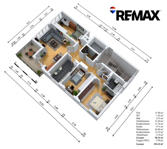 Top geschnittene 4 Zi Whg mit Lift nahe dem Kurpark – Grundriss