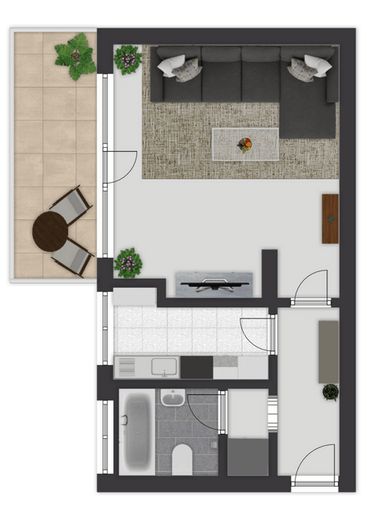sofort verfügbares 1-Zimmer-Apartment zu verkaufen – Grundriss