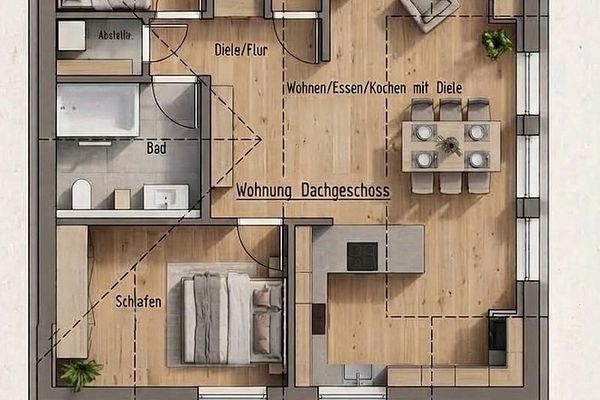 شقة علوية من 3,5 غرف - وسط البلدة - مُجدَّدة بالكامل - مطبخ مُدمج