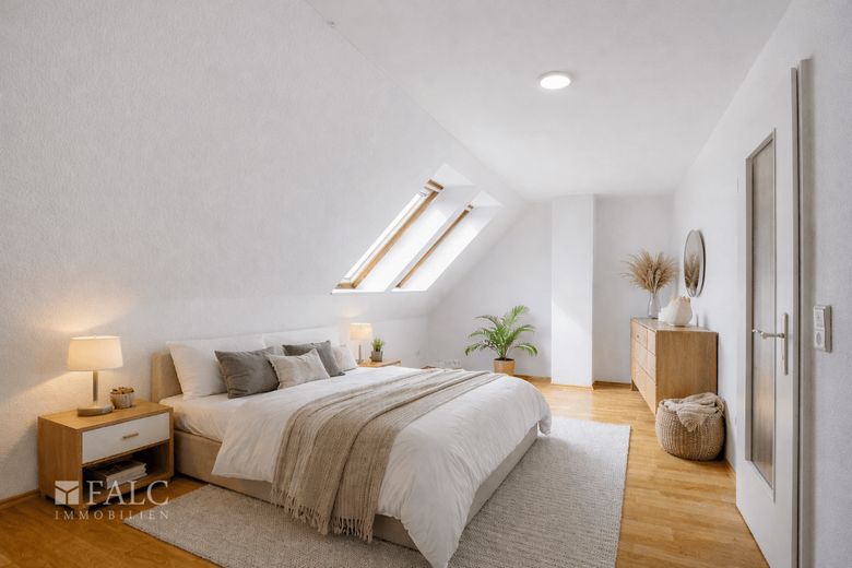 Zusammen leben - getrennt wohnen: Bauernhaus mit zwei Wohneinheiten – WE I OG Schlafzimmer - (KI generiert)