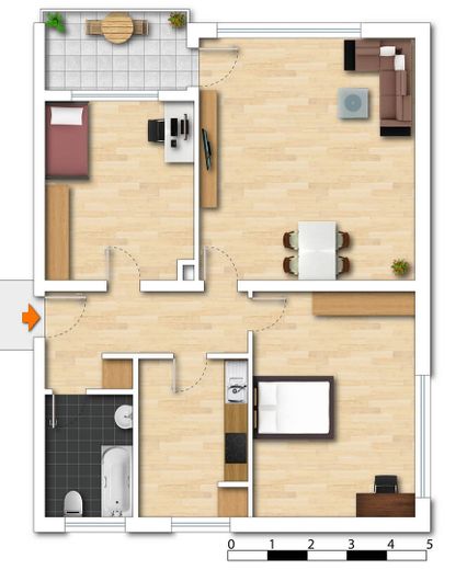 Helle 3 Zimmerwohnung – Grundriss