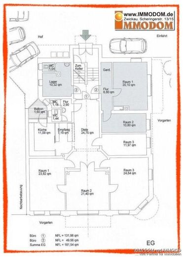 Repräsentative Büroeinheit mit Balkon, 2 WCs, Küche und großem Foyer in Zwickau-Nordvorstadt zu vermieten! – Erdgeschoss komplett