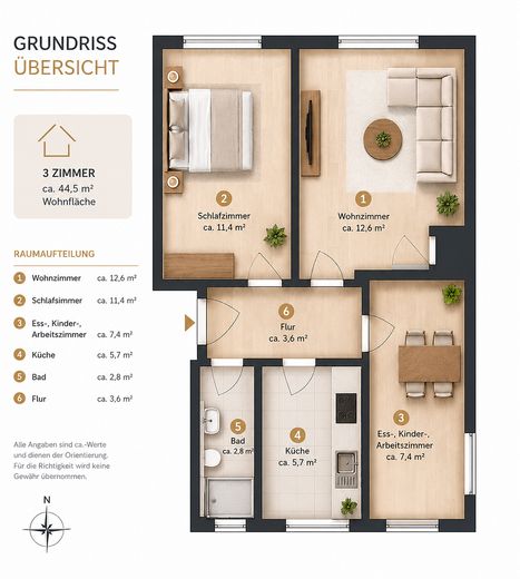 Renovierte 3-Zimmer-Eigentumswohnung | Bezugsfrei | Neuer Vinylboden – Grundriss
