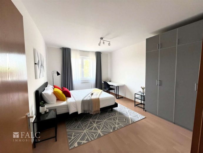 Einziehen und wohlfühlen - helle 3-Zimmer-Wohnung mit modernem Bad – Schlafzimmer - (KI generiert)