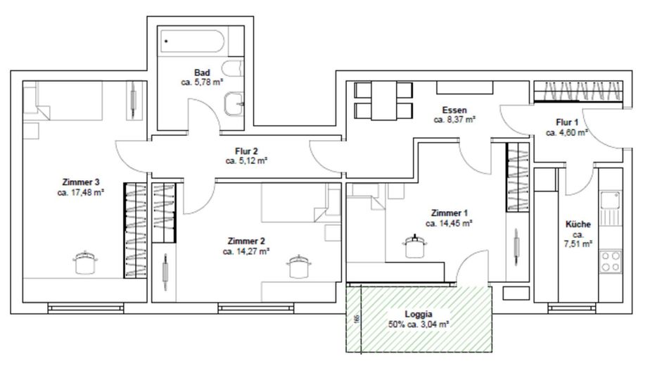 81 m2 - 3 Zimmer Wohnung