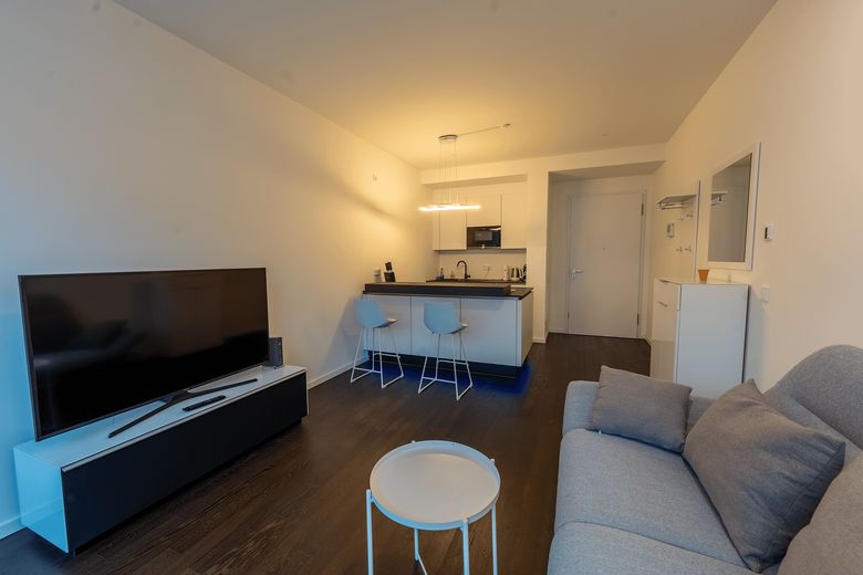 Luxuriöses Apartment an der Spree mit großer Sonnen-Dachterrasse – Wohnzimmer