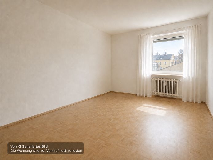 حرّ ومليء بالإمكانات: شقة من غرفتين مع شرفة جنوب غربية و1 كراج في Augsburg-Oberhausen – Schlafzimmer