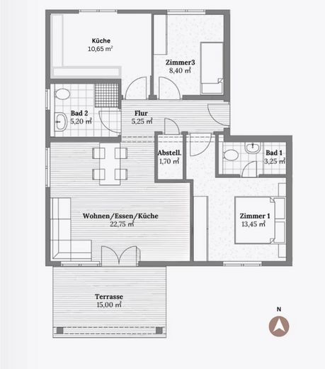 Grundriss - 3 Zimmer