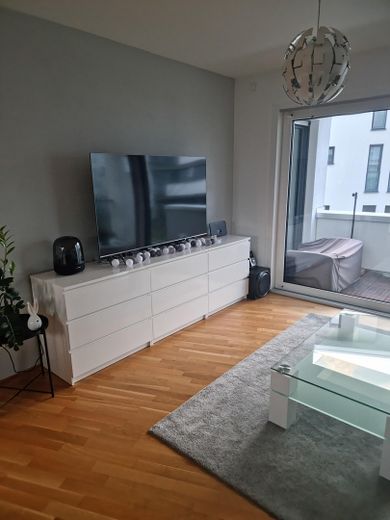 Neuwertige, hochwertige 2-Zimmer-Wohnung mit EBK & TG-Stellplatz in Ffm-Riedberg – Wohnzimmer