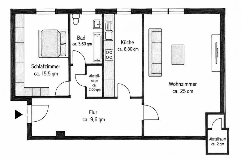 Essen Rüttenscheid’de daire – Grundrissskizze