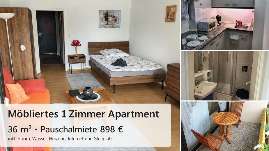 Möbliertes 1 Zimmer Wohnung mit Balkon, Stellplatz und Pauschalmiete – 1 Zimmer Apartment