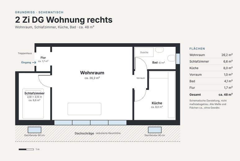 Essen Moltkeviertel / Apartamento de 2 hab. con cocina, pasillo y baño, completamente renovado – Grundriss