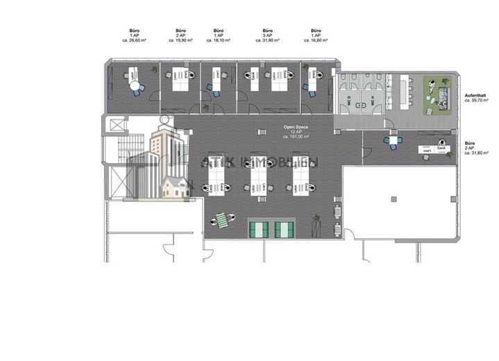 ATIK: Attraktive Büroflächen mit Dachterrassen und Loft-Ambiente in Dreieich – Grundriss 3.OG