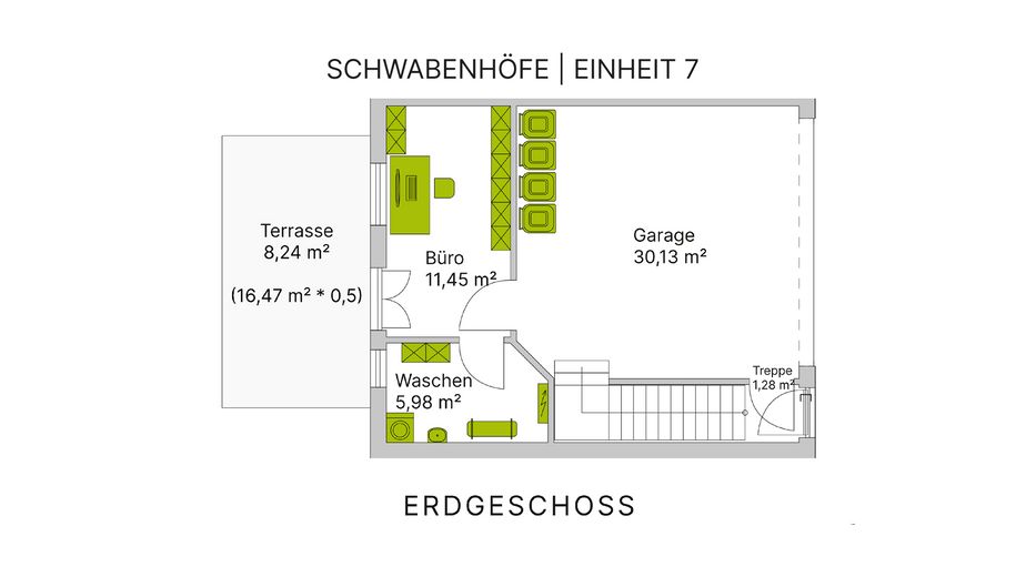 Eenheid 7 – Rijwoning in landelijke stijl met tuin & dubbele garage | KfW-40-QNG, bouw gestart – EG / Einheit 7