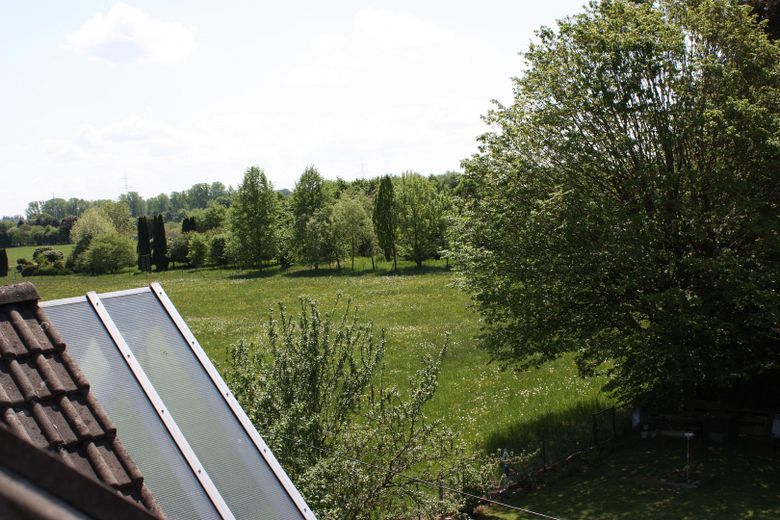 Stadtnahe lichtdurchflutete Maisonettewohnung mit Südbalkon am Waldrand – Ausblick aus dem Badfenster