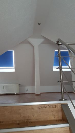 1 ZKB + Balkon in Zwickau-Auerbach, Dachgeschoss-Wohnung mit EBK – Blick ins Wohn-Schlafzimmer