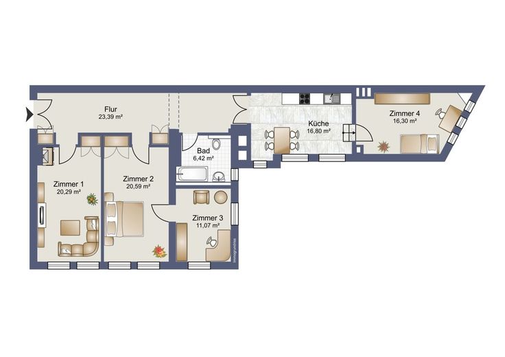 Schicke 4-Raumwohnung in der City! – Grundriss