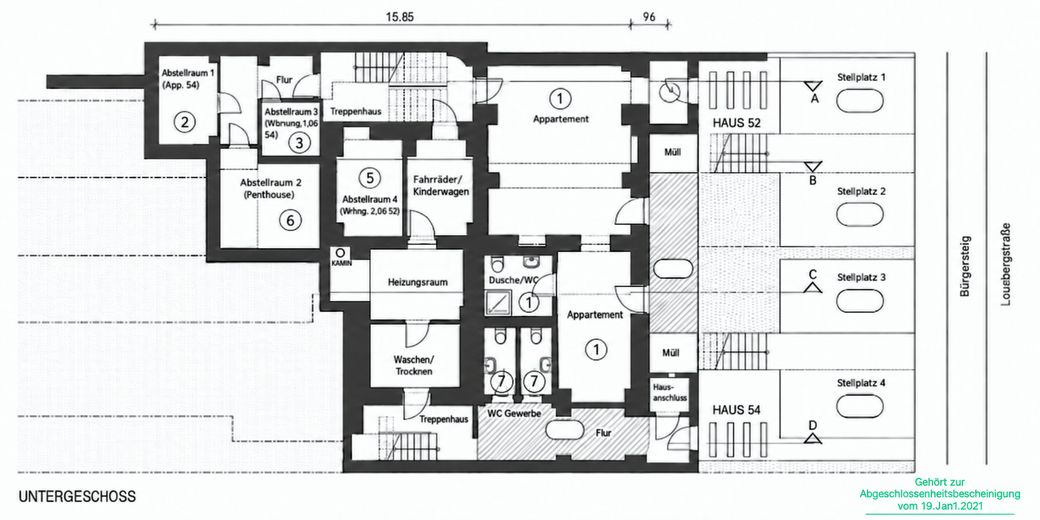 Wohnen & Arbeiten am Lousberg – 205 m² im Baudenkmal, 2 Stellplätze – Grundriss UG