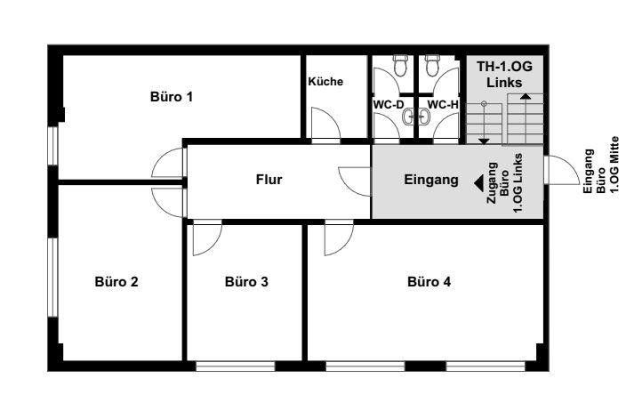 Superfici ufficio flessibili con capannone di stoccaggio e aree sociali a Gelsenkirchen-Erle – Grundriss Büro 1.OG (Links)