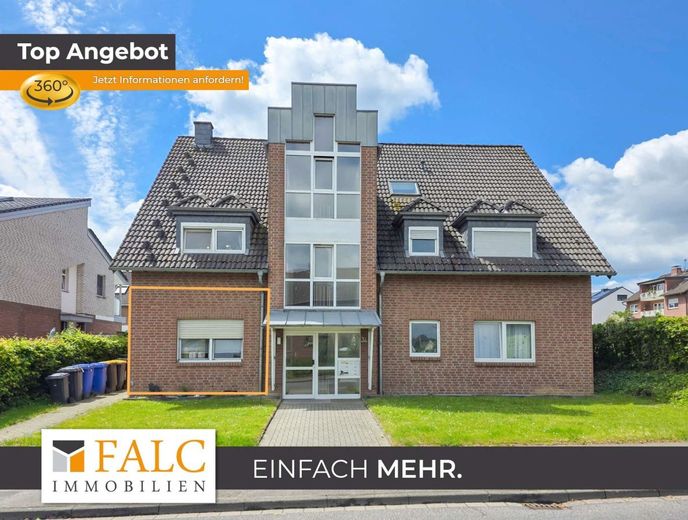 Attraktive Erdgeschosswohnung mit Gartenbereich und Garage in gepflegter Wohnanlage – Hausfront WE1