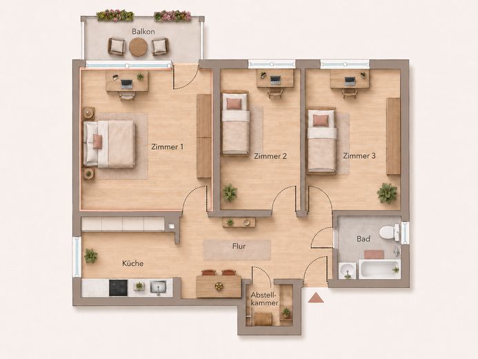 Zimmer 1 mit Platz und Balkon