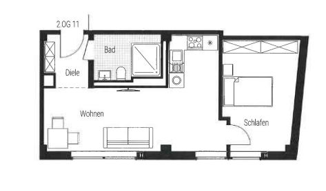 Modern 2-room new-build apartment with kitchen at Plärrer: 45 m² – Grundriss