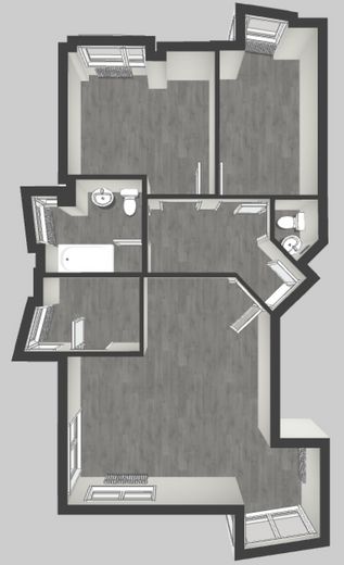 Lichtdurchflutete 3-Zimmer-Wohnung mit Süd-Wintergarten und Waldblick am Ebersberger Forst. – Grundriss - 3D - Vogelpersp.