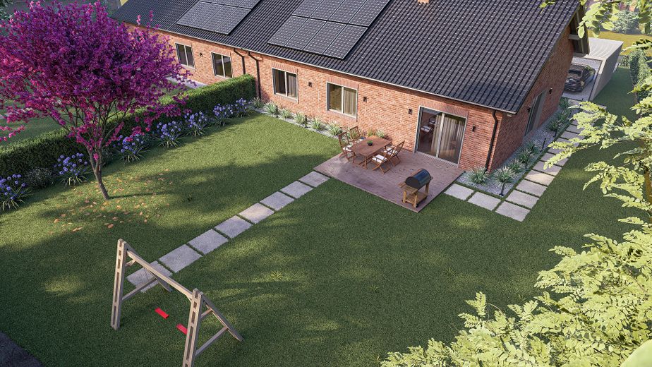 Demi-maison bungalow haut de gamme avec cuisine équipée et sauna – situation attractive et calme à Barum – Garten 